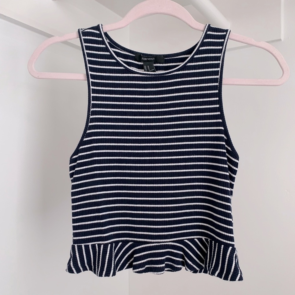 Pin Stripe Cropped Peplum Top
